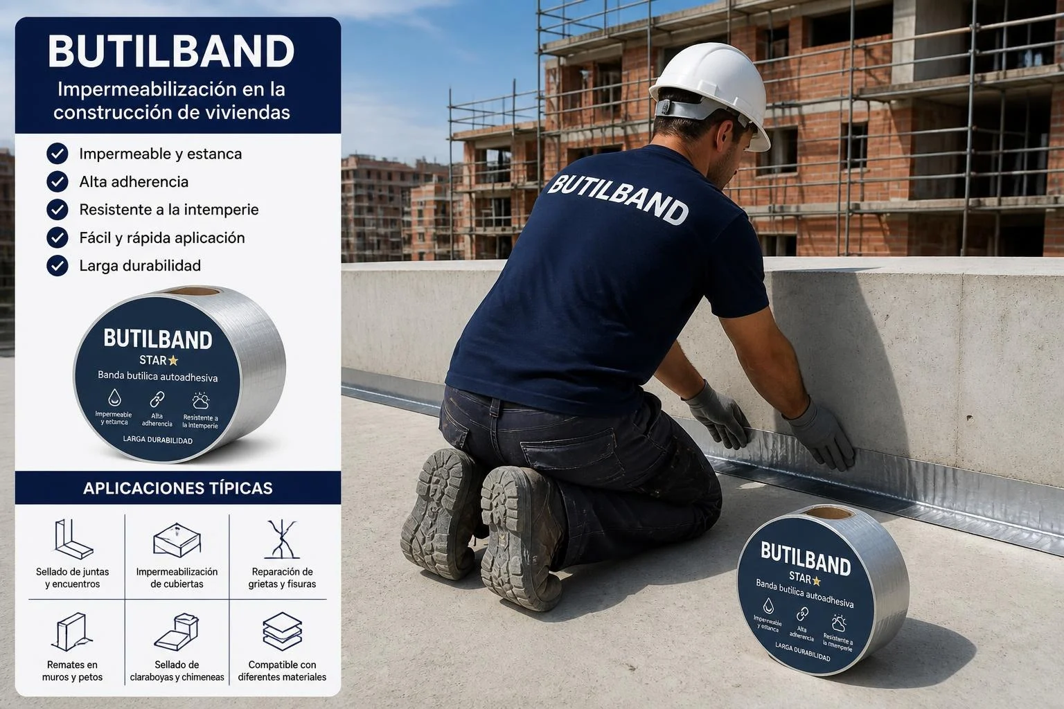 Banda de butilo autoadhesiva para sellado e impermeabilización en construcción - Butilband